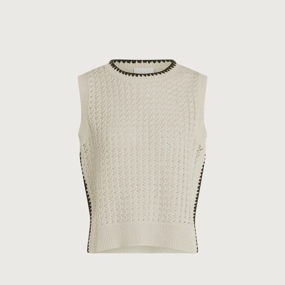 Varley Delaney Knit Beige Birch Black Trim Vest Top Sweater Shirt - Picture 3 of 16